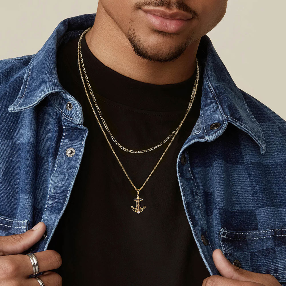 Anchor Necklace | Sterling Silver & Gold Vermeil Rope Chain