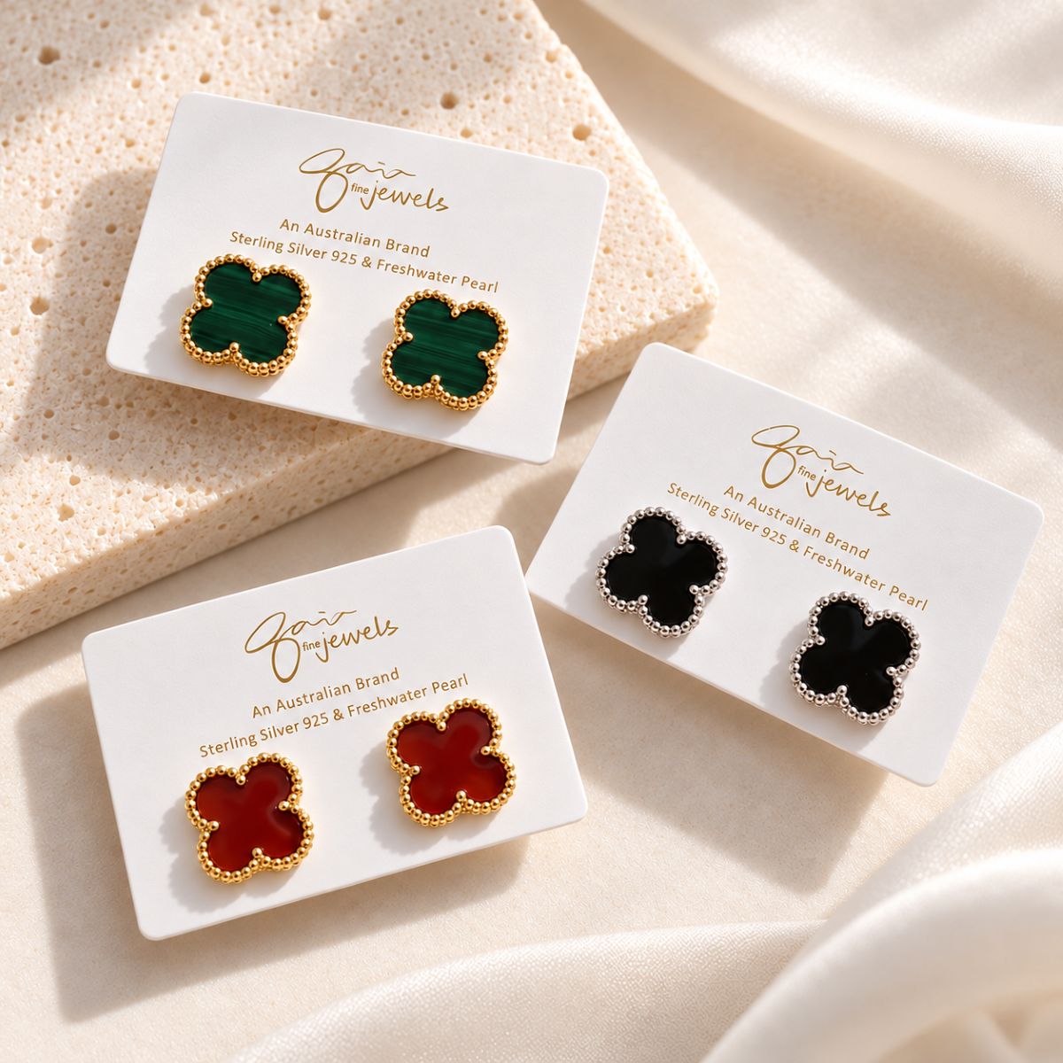 Daphne Clover Stud Earrings – Sterling Silver & Gold Vermeil