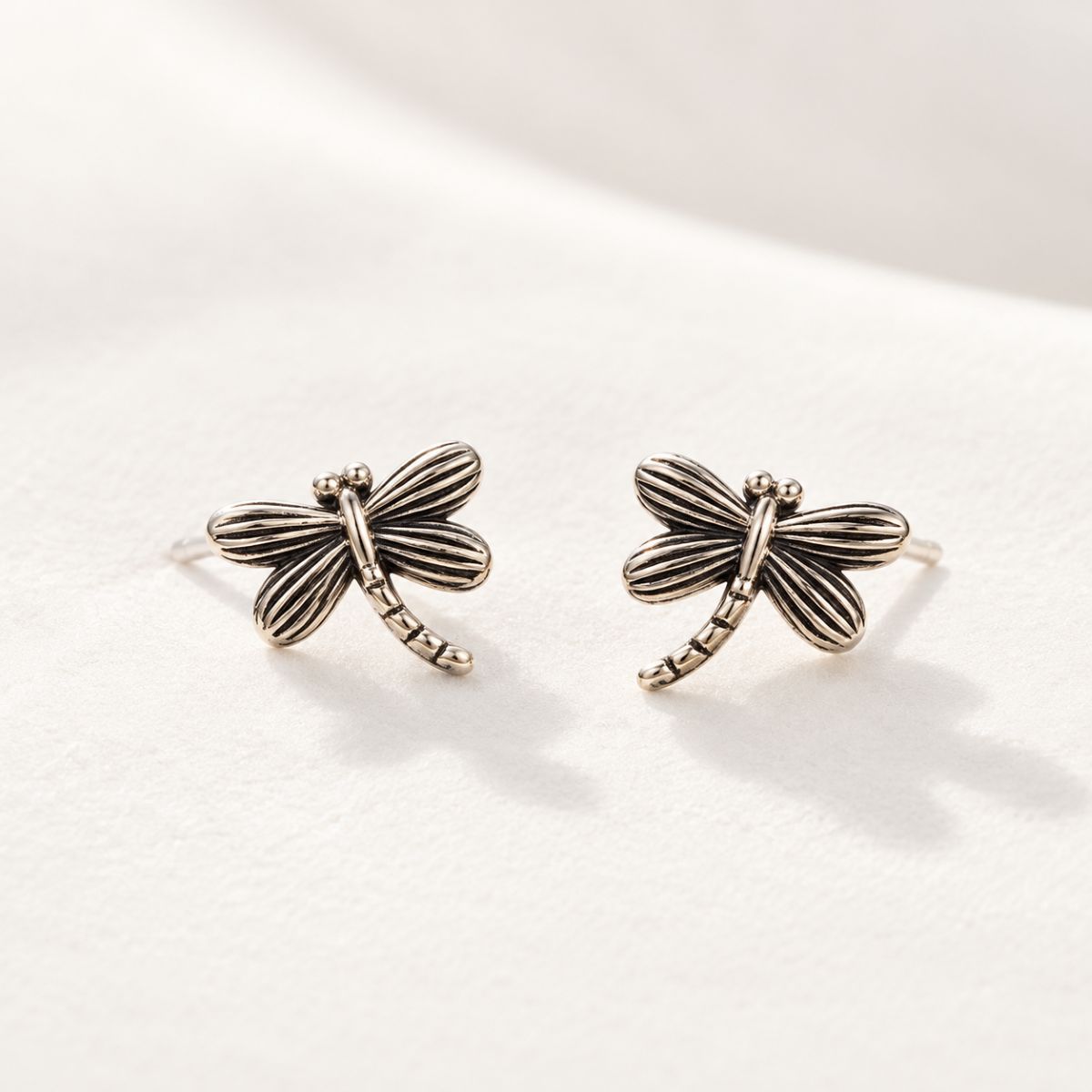 Antique Silver Dragonfly Stud Earrings