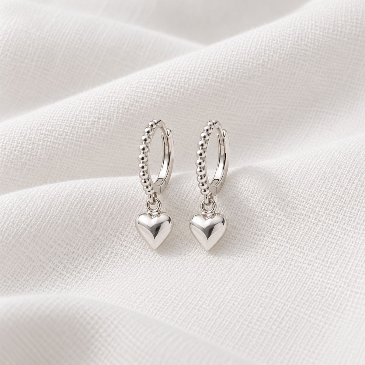 BeadedSilverHeartHoopEarrings