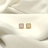 Clover stud earrings pink on gold vermeil