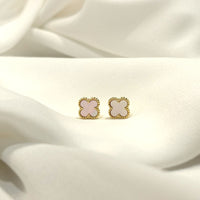 Clover stud earrings pink on gold vermeil