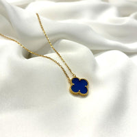 Clover necklace blue agate on gold vermeil