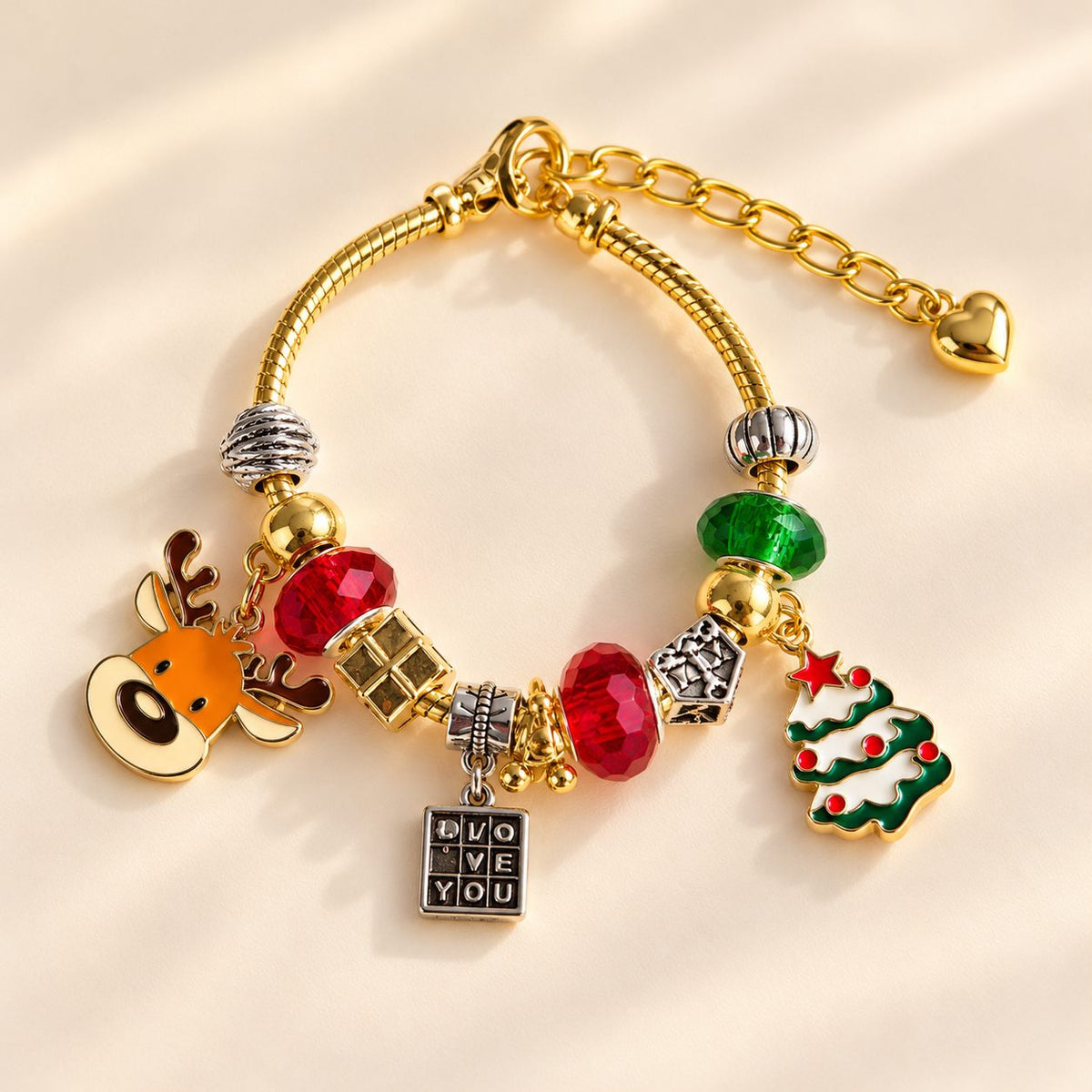 Christmas Charm Bracelet | Rudolph, Snowflake, Wreath & Tree
