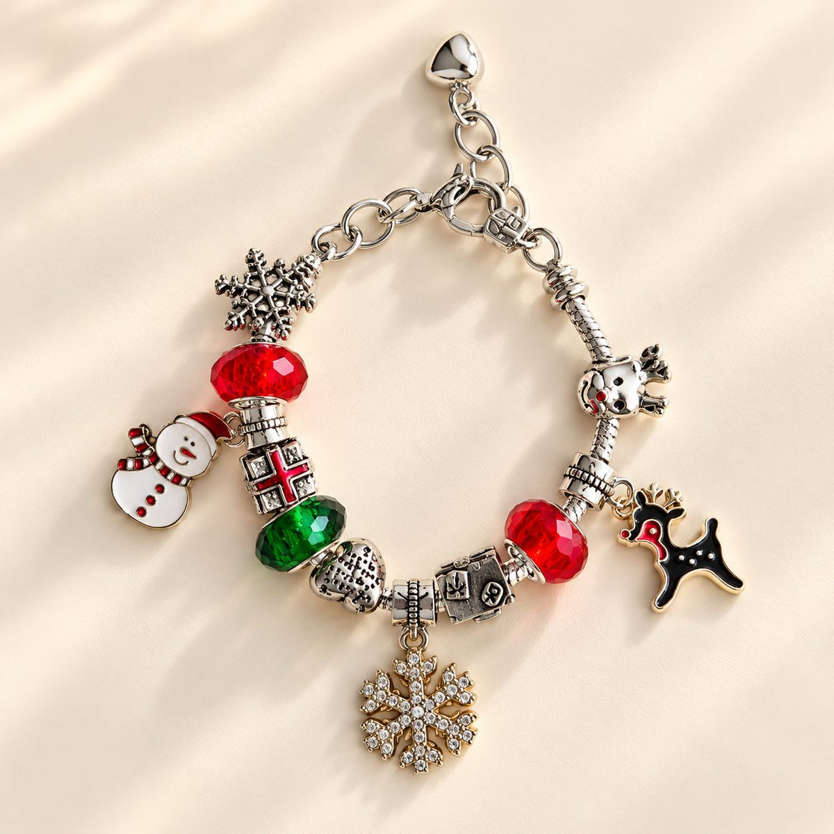 Christmas Charm Bracelet | Rudolph, Snowflake, Wreath & Tree