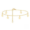 A gold-colored sterling silver anklet with star charms and a Vermeil coating.