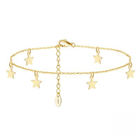 A gold-colored sterling silver anklet with star charms and a Vermeil coating.