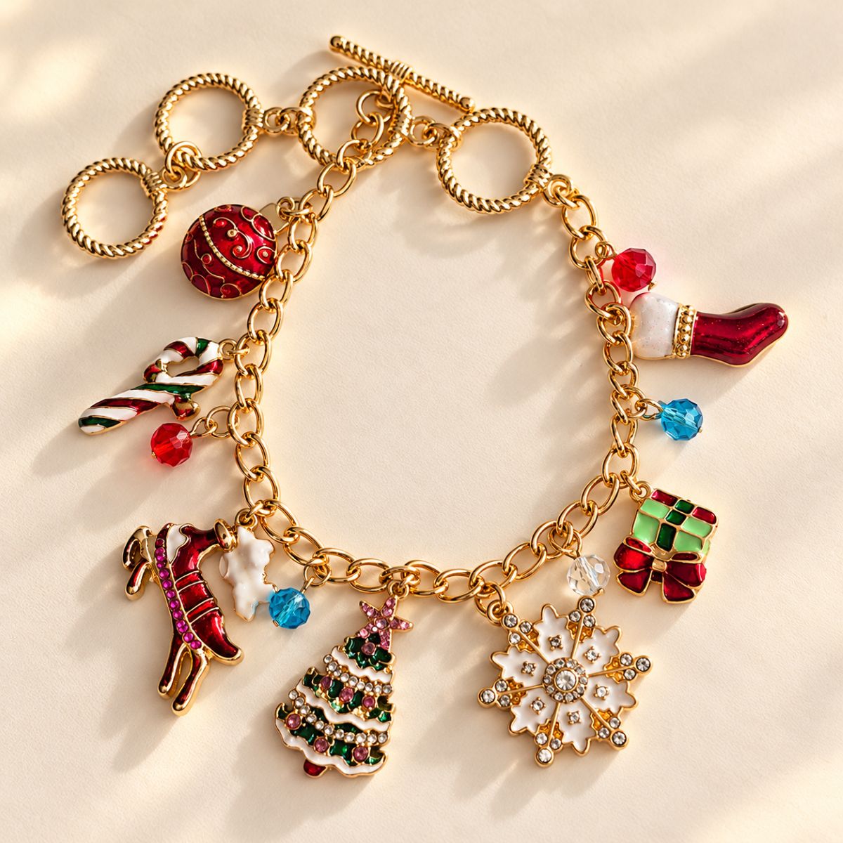 Christmas Dangle Ornament Bracelet | Gold-Tone Holiday Jewellery