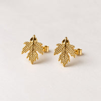hypollergenic gold plated sterling silver leaves stud earrings