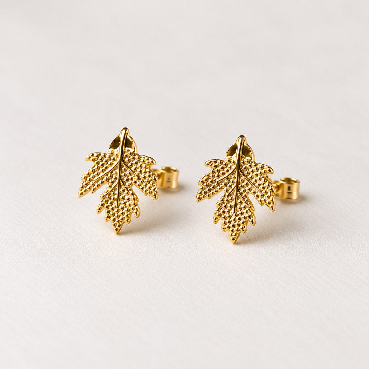 hypollergenic gold plated sterling silver leaves stud earrings