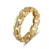 Gold chain-link ring with embedded diamonds CZ on a white background
