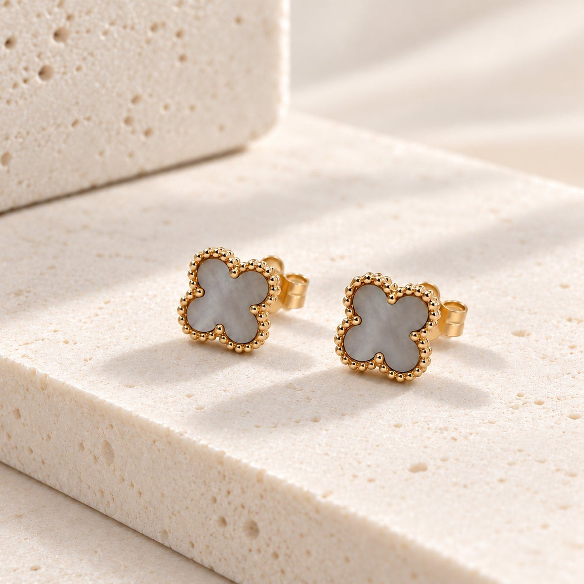 Daphne Clover Stud Earrings – Sterling Silver & Gold Vermeil
