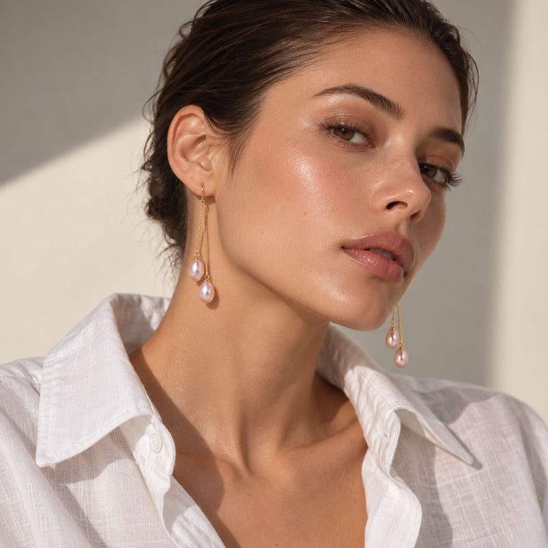 champagne pearl worn by a model 