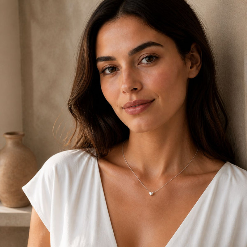 model wearing full heart necklace 