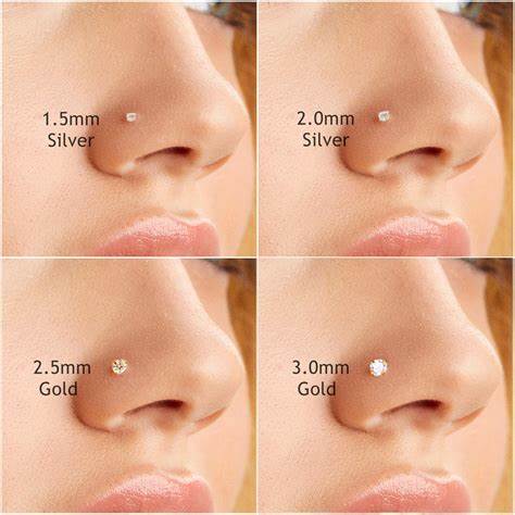 4 pictures showing differing sizes of nose studs