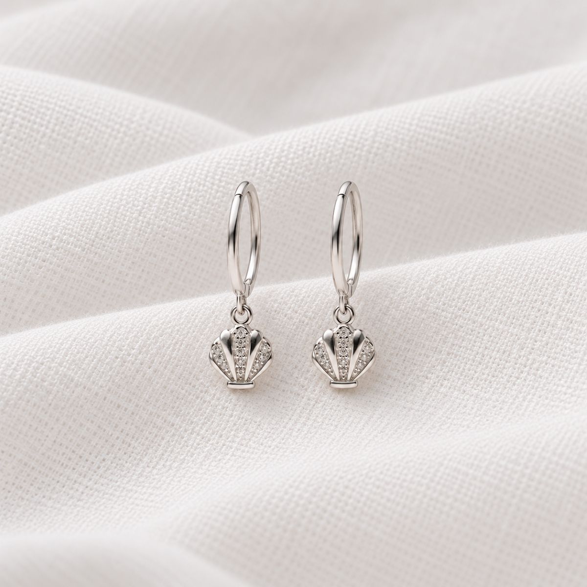 SilverShellCharmHoopEarrings