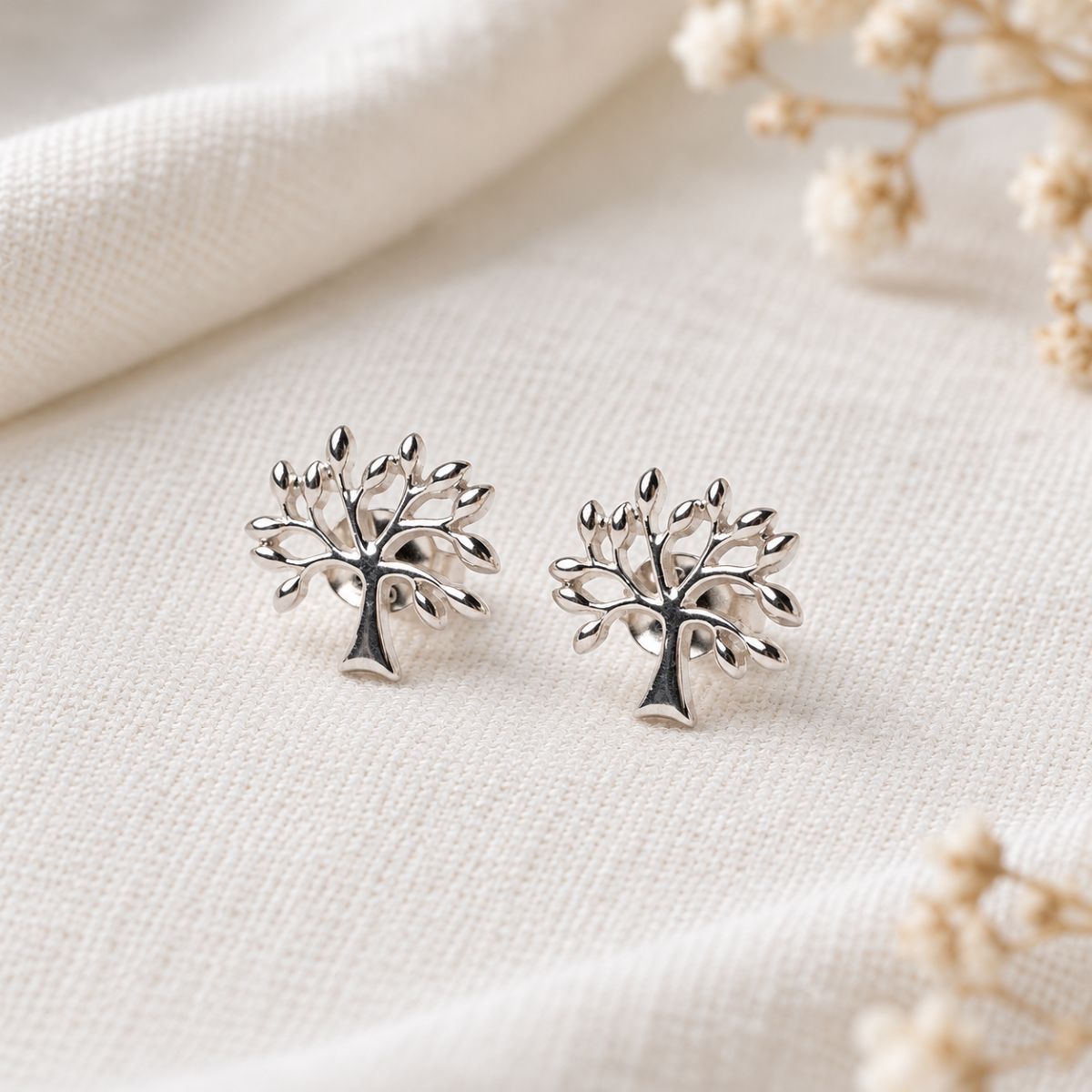 tree of life in sterling silver stud earrings