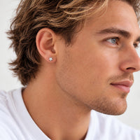Silver Star Earrings worn by a model