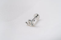 A silver snake shaped earring on a white background.