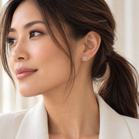 Sterling Silver Rose Stud Earrings worn by a model