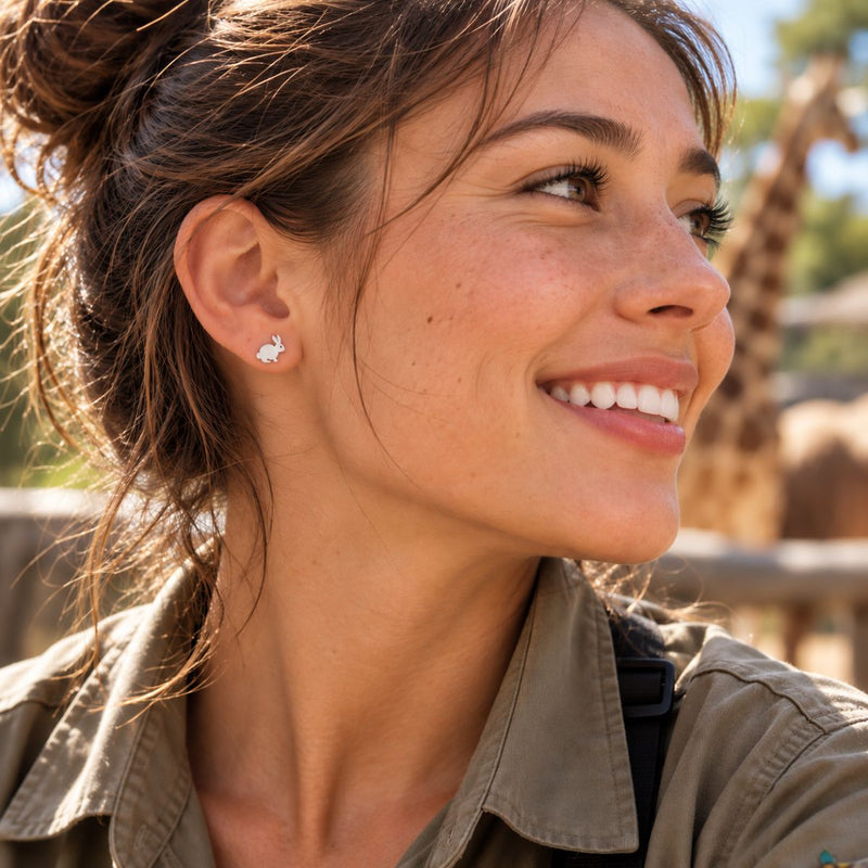 bunny stud on a model wearing a safari