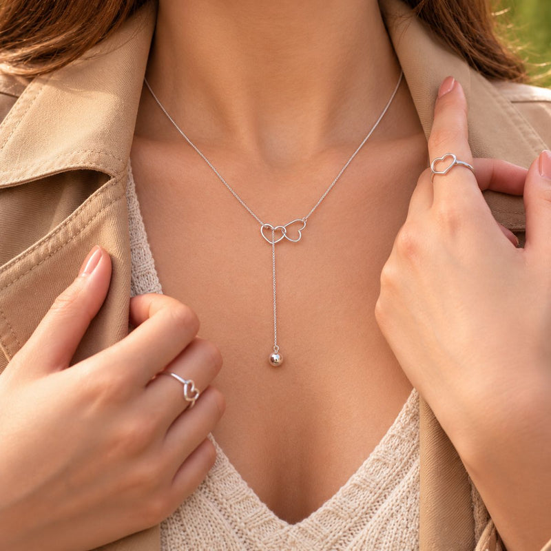 double layer necklace with a drop on model