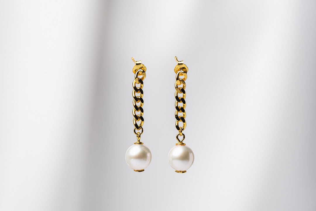 Cuban Chain Pearl Earrings