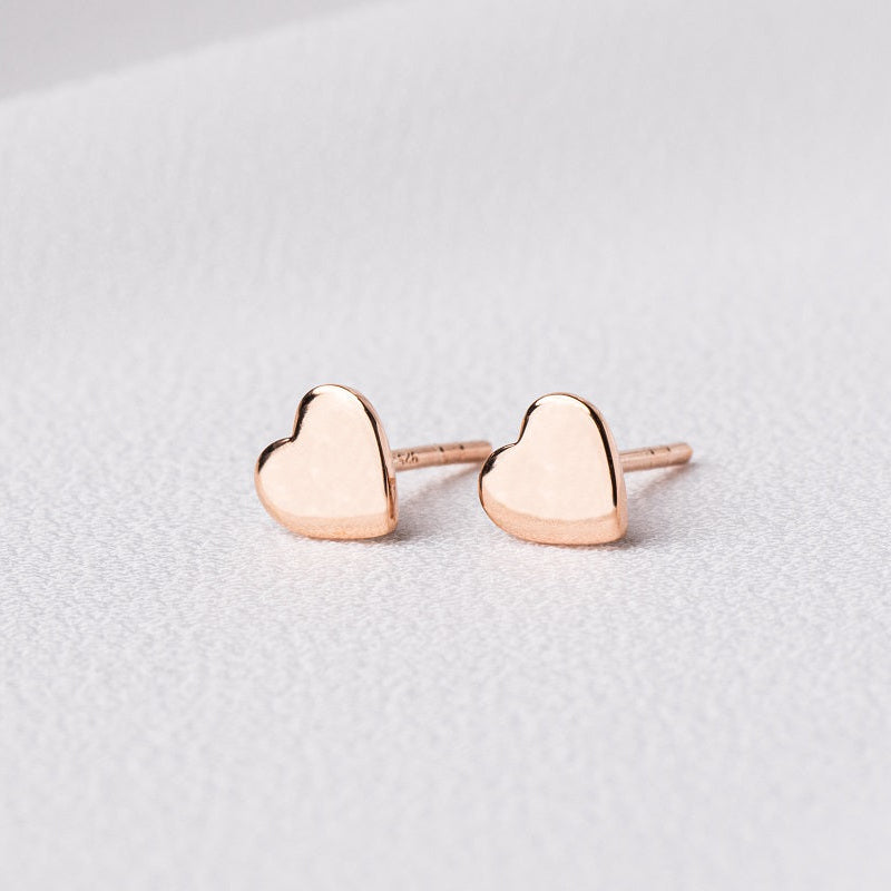 Stud earrings heart shaped rose gold vermeil